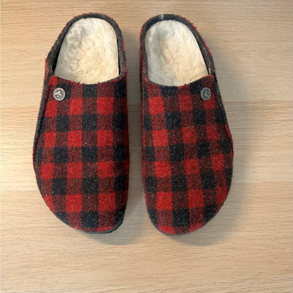 Birkenstock Red and Black Plaid Slippers